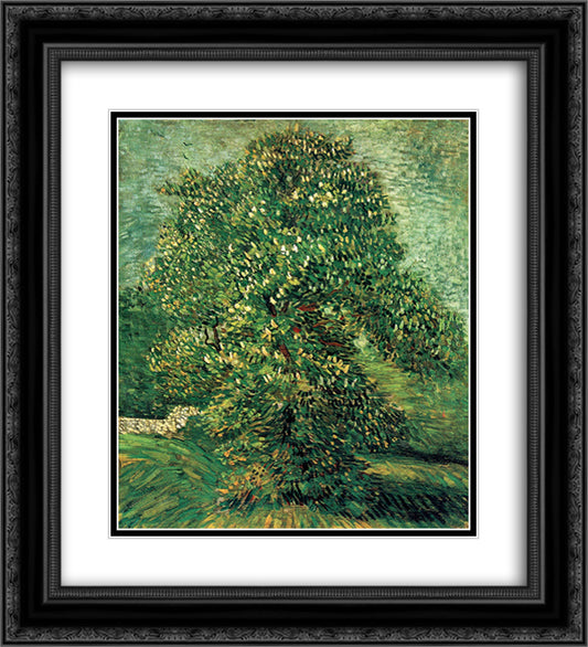 Chestnut Tree in Blossom 20x22 Black Ornate Wood Framed Art Print Poster with Double Matting by Van Gogh, Vincent