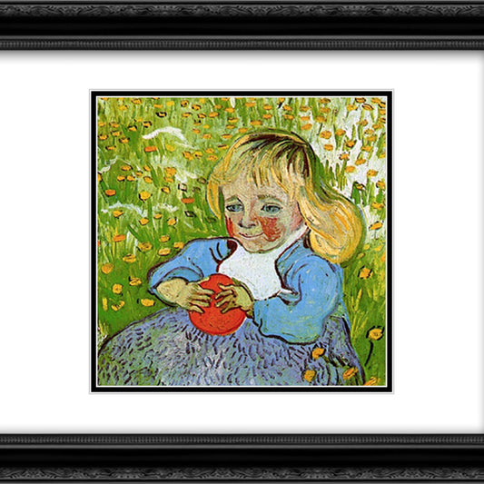 Child with Orange 20x20 Black Ornate Wood Framed Art Print Poster with Double Matting by Van Gogh, Vincent