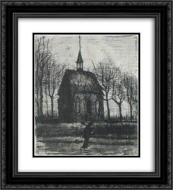 Church in Nuenen, with One Figure 20x22 Black Ornate Wood Framed Art Print Poster with Double Matting by Van Gogh, Vincent