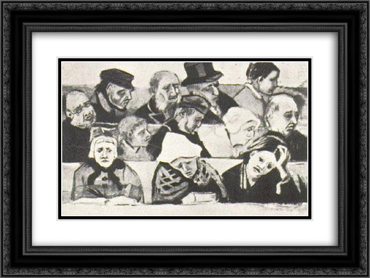 Church Pew with Worshippers 24x18 Black Ornate Wood Framed Art Print Poster with Double Matting by Van Gogh, Vincent
