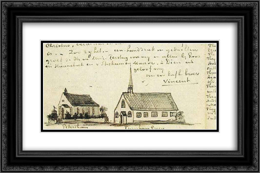 Churches at Petersham and Turnham Green 24x16 Black Ornate Wood Framed Art Print Poster with Double Matting by Van Gogh, Vincent