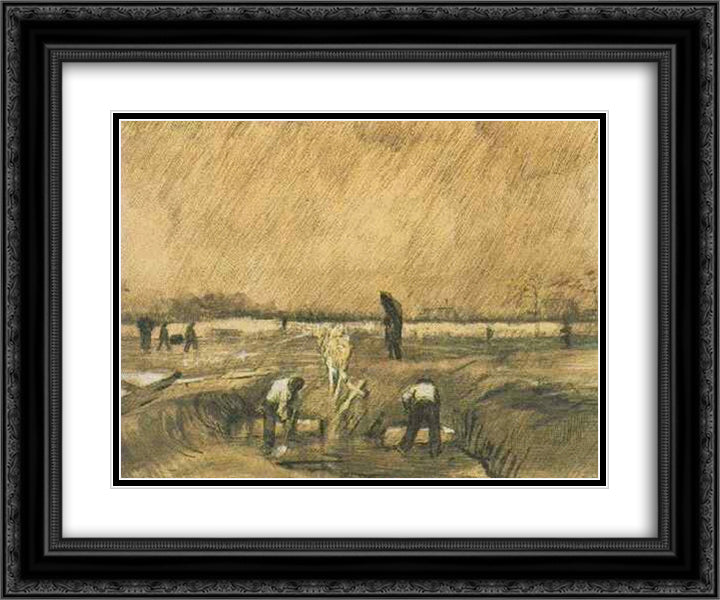 Churchyard in the Rain 24x20 Black Ornate Wood Framed Art Print Poster with Double Matting by Van Gogh, Vincent