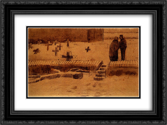 Churchyard in Winter 24x18 Black Ornate Wood Framed Art Print Poster with Double Matting by Van Gogh, Vincent