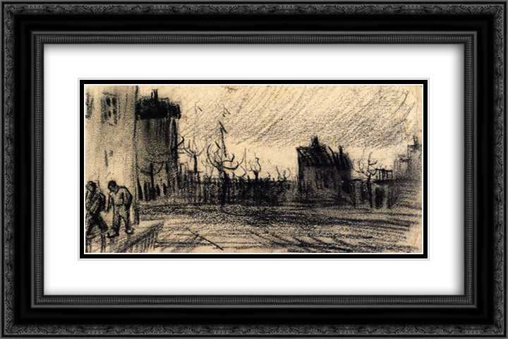 City View 24x16 Black Ornate Wood Framed Art Print Poster with Double Matting by Van Gogh, Vincent