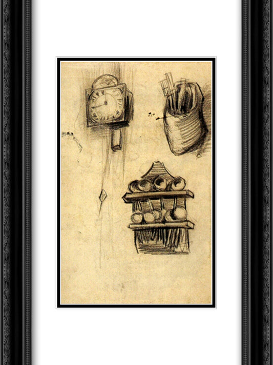 Clock, Clog with Cutlery and a Spoon Rack 18x24 Black Ornate Wood Framed Art Print Poster with Double Matting by Van Gogh, Vincent