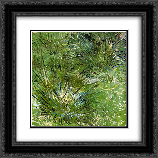 Clumps of Grass 20x20 Black Ornate Wood Framed Art Print Poster with Double Matting by Van Gogh, Vincent