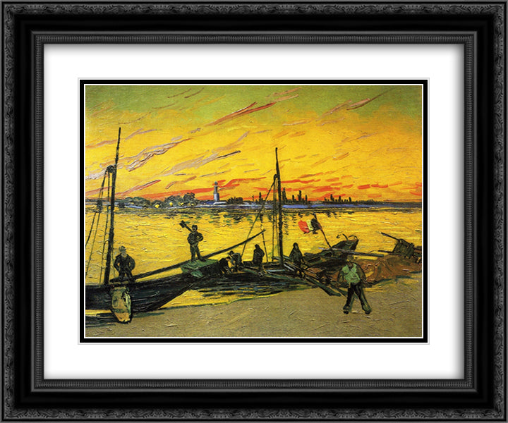 Coal Barges 24x20 Black Ornate Wood Framed Art Print Poster with Double Matting by Van Gogh, Vincent