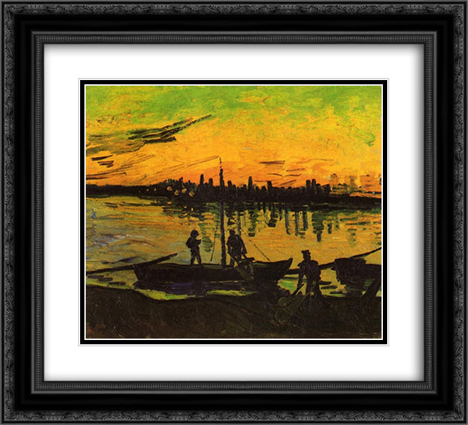 Coal Barges 22x20 Black Ornate Wood Framed Art Print Poster with Double Matting by Van Gogh, Vincent
