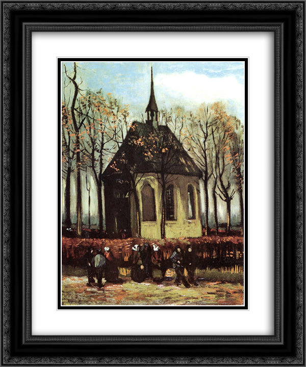 Congregation Leaving the Reformed Church in Nuenen 20x24 Black Ornate Wood Framed Art Print Poster with Double Matting by Van Gogh, Vincent