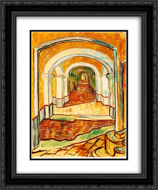 Corridor in the asylum 20x24 Black Ornate Wood Framed Art Print Poster with Double Matting by Van Gogh, Vincent