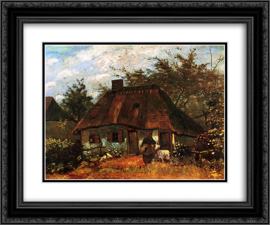 Cottage and Woman with Goat 24x20 Black Ornate Wood Framed Art Print Poster with Double Matting by Van Gogh, Vincent