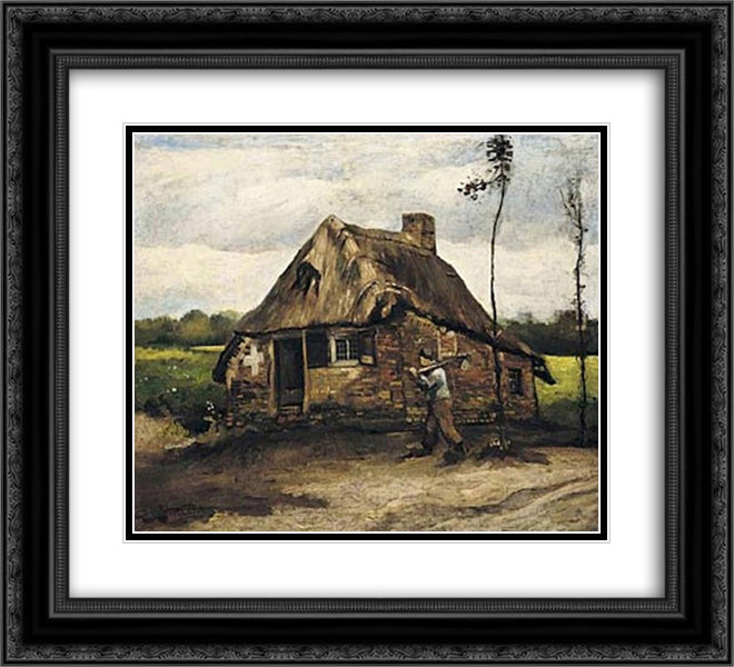 Cottage with Peasant Coming Home 22x20 Black Ornate Wood Framed Art Print Poster with Double Matting by Van Gogh, Vincent