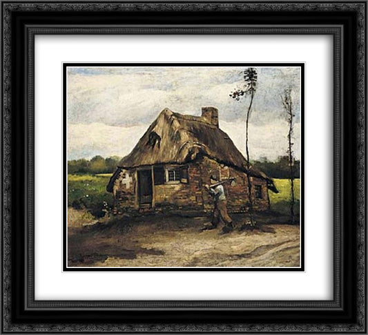 Cottage with Peasant Coming Home 22x20 Black Ornate Wood Framed Art Print Poster with Double Matting by Van Gogh, Vincent