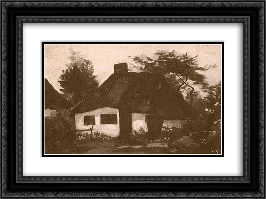 Cottage with Trees 24x18 Black Ornate Wood Framed Art Print Poster with Double Matting by Van Gogh, Vincent