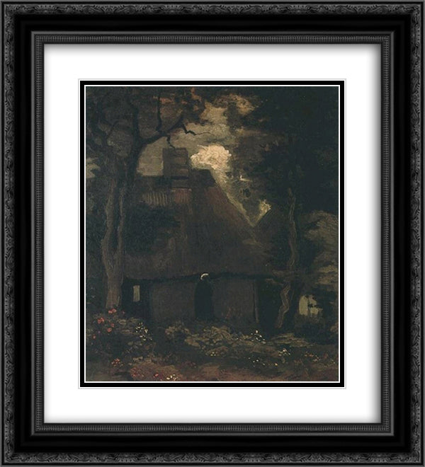 Cottage with Trees and Peasant Woman 20x22 Black Ornate Wood Framed Art Print Poster with Double Matting by Van Gogh, Vincent