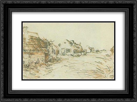 Cottages in Saintes-Maries 24x18 Black Ornate Wood Framed Art Print Poster with Double Matting by Van Gogh, Vincent