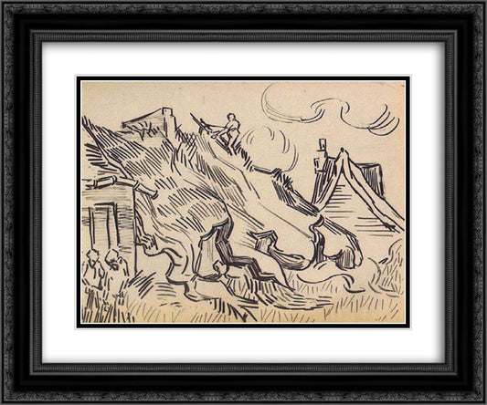 Cottages with Thatched Roofs and Figures 24x20 Black Ornate Wood Framed Art Print Poster with Double Matting by Van Gogh, Vincent