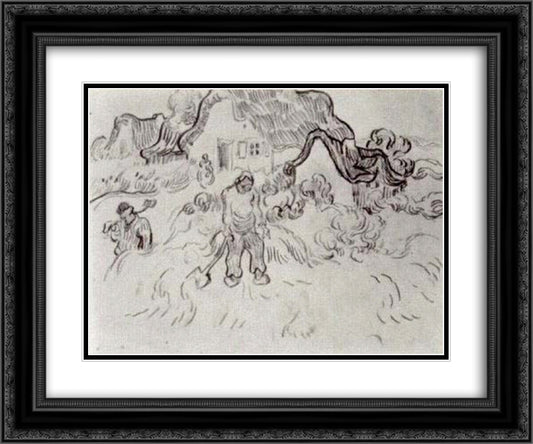 Cottages with Three Figures 24x20 Black Ornate Wood Framed Art Print Poster with Double Matting by Van Gogh, Vincent