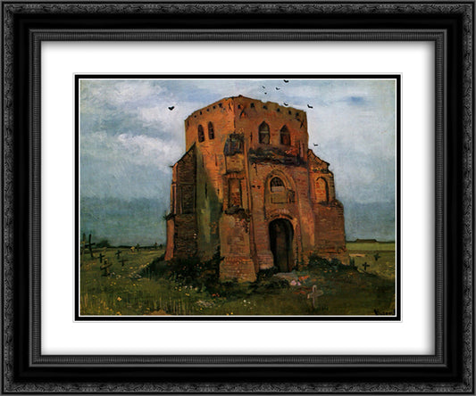 Country Churchyard and Old Church Tower 24x20 Black Ornate Wood Framed Art Print Poster with Double Matting by Van Gogh, Vincent