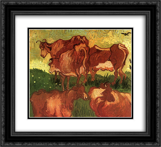 Cows 22x20 Black Ornate Wood Framed Art Print Poster with Double Matting by Van Gogh, Vincent