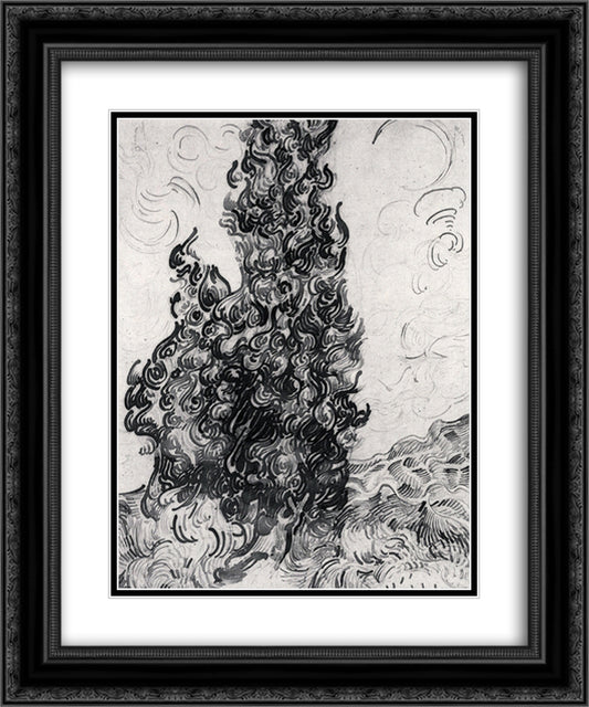 Cypresses 20x24 Black Ornate Wood Framed Art Print Poster with Double Matting by Van Gogh, Vincent