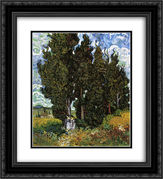 Cypresses with Two Women 20x22 Black Ornate Wood Framed Art Print Poster with Double Matting by Van Gogh, Vincent