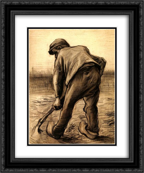 Digger in a Potato Field February 20x24 Black Ornate Wood Framed Art Print Poster with Double Matting by Van Gogh, Vincent