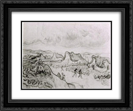 Diggers and Road with Cottages 24x20 Black Ornate Wood Framed Art Print Poster with Double Matting by Van Gogh, Vincent
