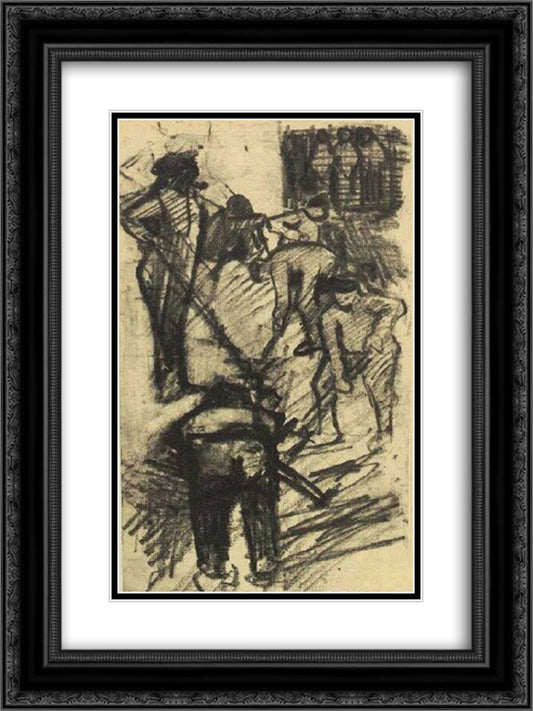Diggers in Torn-Up Street 18x24 Black Ornate Wood Framed Art Print Poster with Double Matting by Van Gogh, Vincent