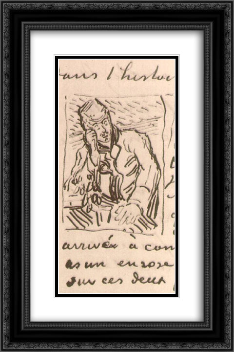 Doctor Gachet Sitting at a Table with Books and a Glass with Sprigs of Foxglove 16x24 Black Ornate Wood Framed Art Print Poster with Double Matting by Van Gogh, Vincent