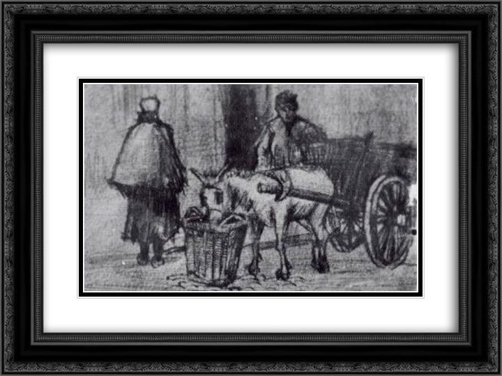 Donkey Cart with Boy and Scheveningen Woman 24x18 Black Ornate Wood Framed Art Print Poster with Double Matting by Van Gogh, Vincent