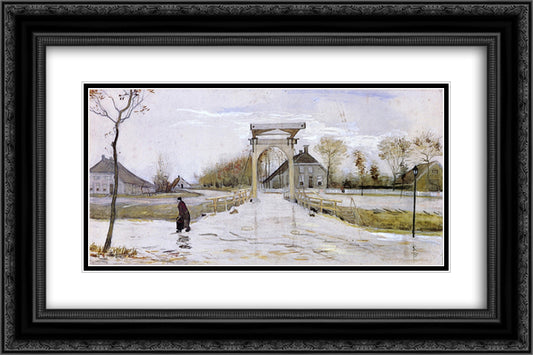 Drawbridge in Nieuw-Amsterdam 24x16 Black Ornate Wood Framed Art Print Poster with Double Matting by Van Gogh, Vincent
