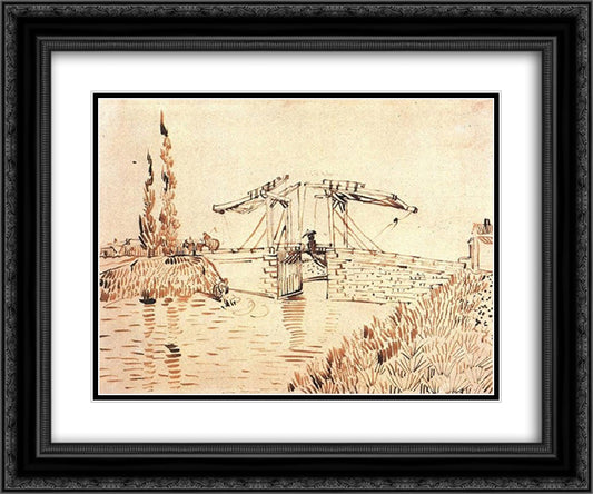 Drawbridge with Lady with Parasol 24x20 Black Ornate Wood Framed Art Print Poster with Double Matting by Van Gogh, Vincent