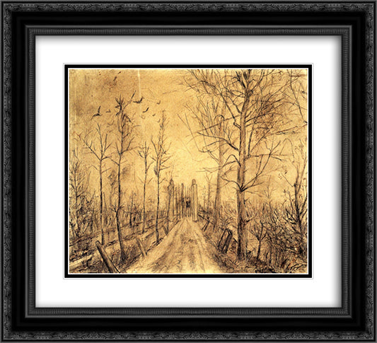 Driveway 22x20 Black Ornate Wood Framed Art Print Poster with Double Matting by Van Gogh, Vincent