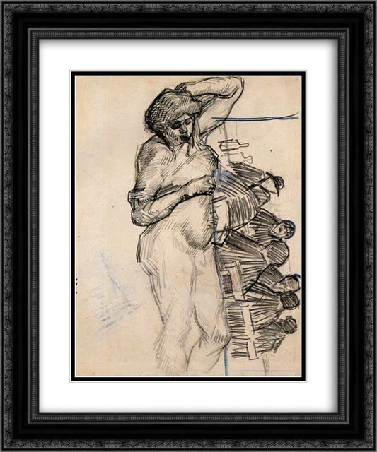 Dying Slave and Figures at a Table 20x24 Black Ornate Wood Framed Art Print Poster with Double Matting by Van Gogh, Vincent