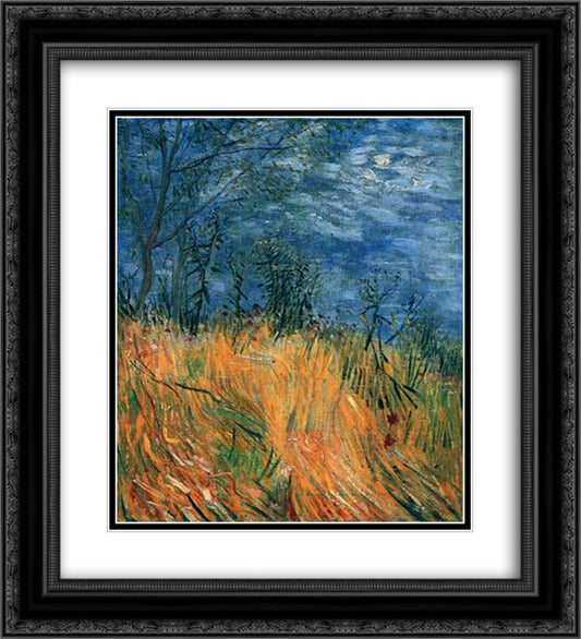 Edge of a Wheatfield with Poppies 20x22 Black Ornate Wood Framed Art Print Poster with Double Matting by Van Gogh, Vincent