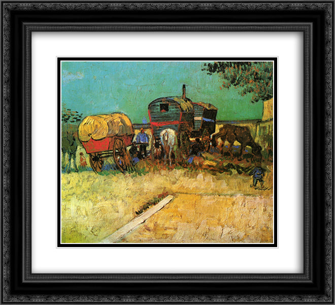 Encampment of Gypsies with Caravans 22x20 Black Ornate Wood Framed Art Print Poster with Double Matting by Van Gogh, Vincent