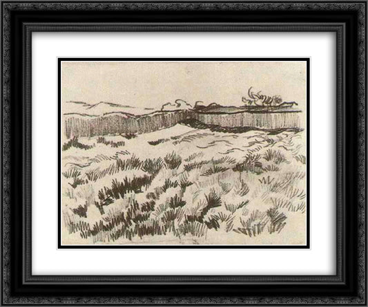 Enclosed Field 24x20 Black Ornate Wood Framed Art Print Poster with Double Matting by Van Gogh, Vincent