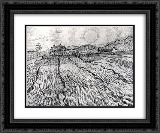 Enclosed Field behind Saint-Paul Hospital 24x20 Black Ornate Wood Framed Art Print Poster with Double Matting by Van Gogh, Vincent