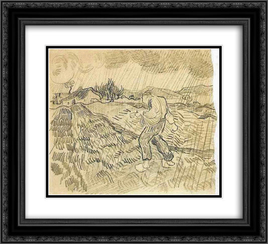 Enclosed Field with a Sower in the Rain 22x20 Black Ornate Wood Framed Art Print Poster with Double Matting by Van Gogh, Vincent