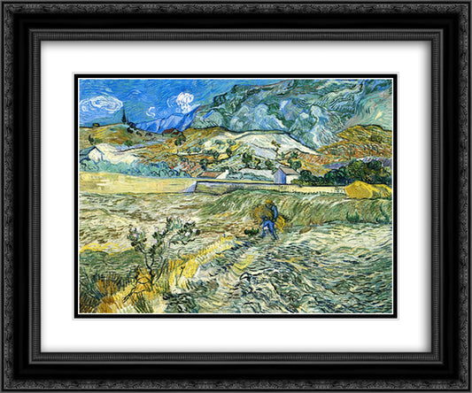 Enclosed Field with Peasant 24x20 Black Ornate Wood Framed Art Print Poster with Double Matting by Van Gogh, Vincent