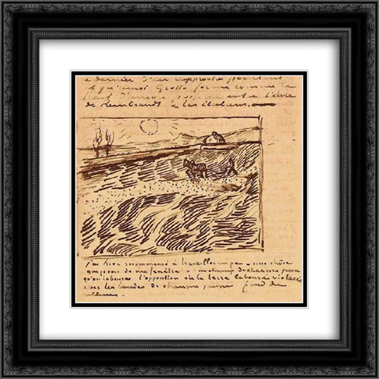 Enclosed Field with Ploughman 20x20 Black Ornate Wood Framed Art Print Poster with Double Matting by Van Gogh, Vincent