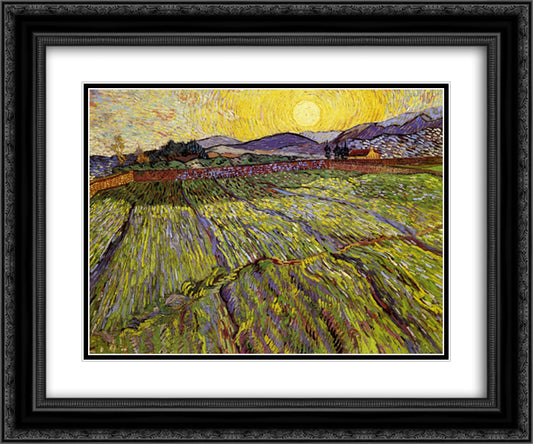 Enclosed field with rising sun 24x20 Black Ornate Wood Framed Art Print Poster with Double Matting by Van Gogh, Vincent
