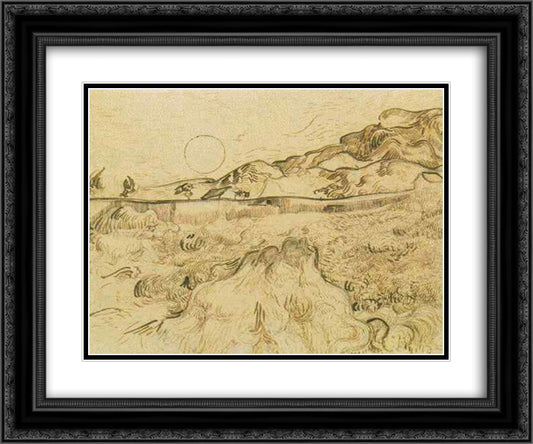 Enclosed Wheat Field with Reaper 24x20 Black Ornate Wood Framed Art Print Poster with Double Matting by Van Gogh, Vincent