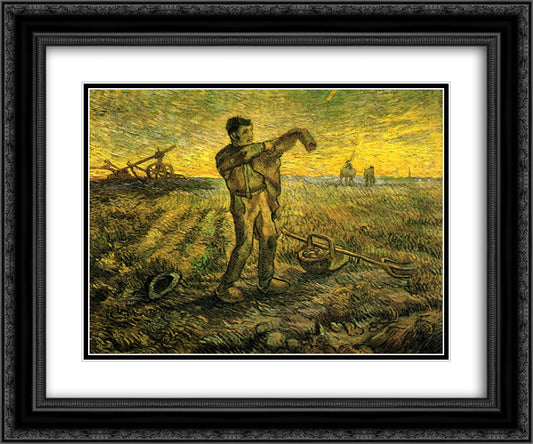Evening - The End of the Day (after Millet) 24x20 Black Ornate Wood Framed Art Print Poster with Double Matting by Van Gogh, Vincent