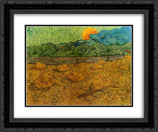 Evening Landscape with Rising Moon 24x20 Black Ornate Wood Framed Art Print Poster with Double Matting by Van Gogh, Vincent