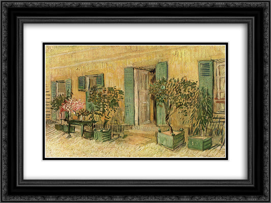 Exterior of a Restaurant at Asnieres 24x18 Black Ornate Wood Framed Art Print Poster with Double Matting by Van Gogh, Vincent