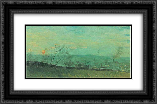 Factories Seen from a Hillside in Moonlight 24x16 Black Ornate Wood Framed Art Print Poster with Double Matting by Van Gogh, Vincent