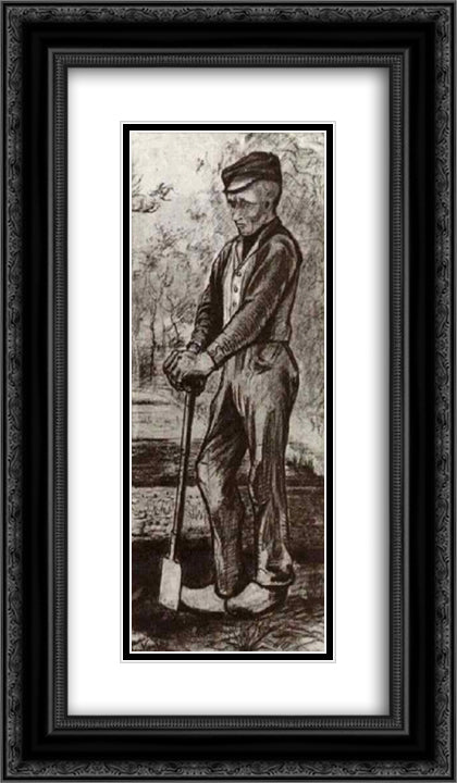 Farmer Leaning on his Spade 14x24 Black Ornate Wood Framed Art Print Poster with Double Matting by Van Gogh, Vincent