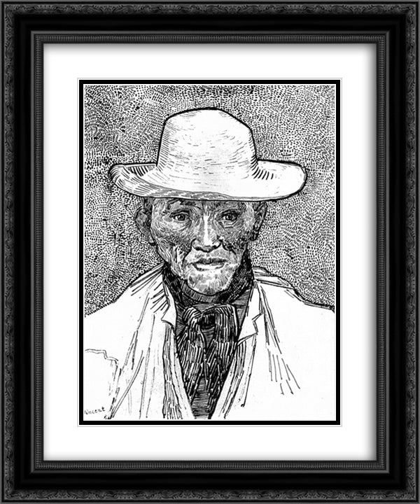 Farmer with straw hat 20x24 Black Ornate Wood Framed Art Print Poster with Double Matting by Van Gogh, Vincent